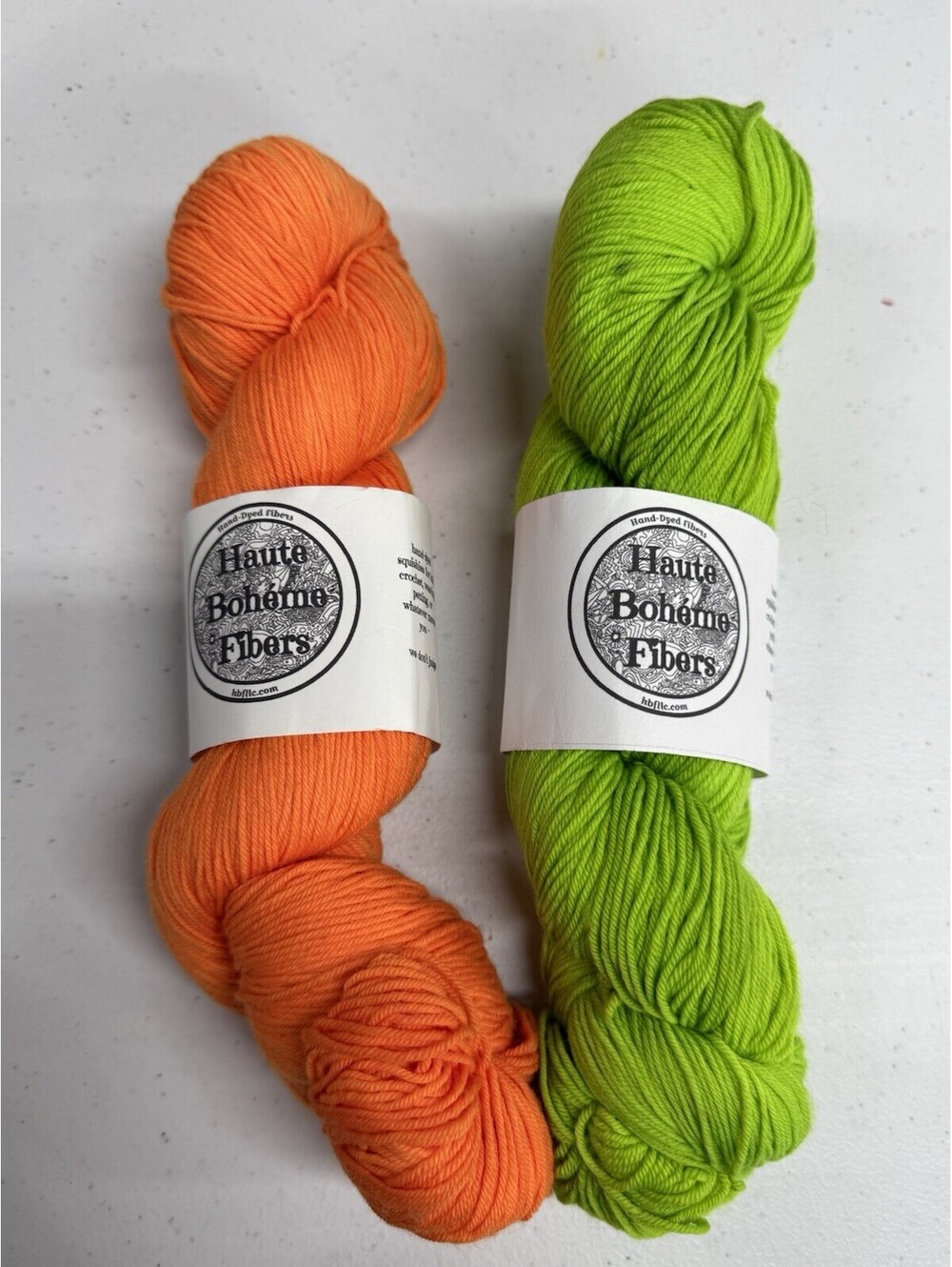 Haute Bohemian Fibers ‘Mimi Fingering’ Color Neon Carrot & Bahia 2 Skein Lot